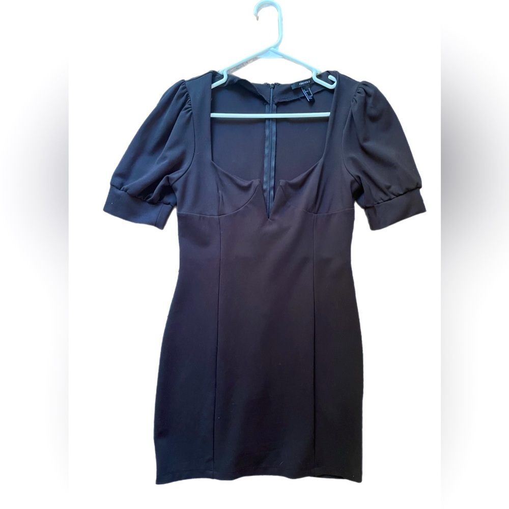 Forever 21 Plunging Neckline Short Sleeve Dark Academia Babydoll Minidress Y2K
